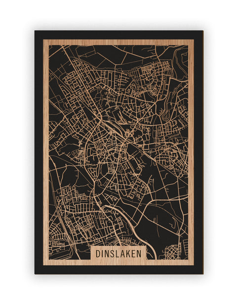 Stadtplan Dinslaken aus Holz – Wandbild in Eiche ohne Rahmen