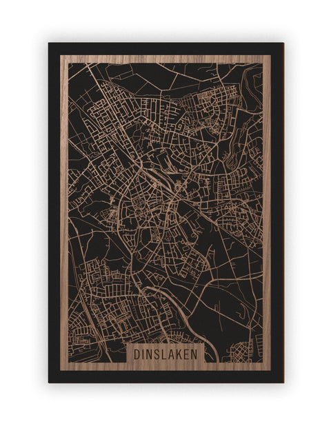 Stadtplan Dinslaken aus Holz – Wandbild in Nussbaum ohne Rahmen