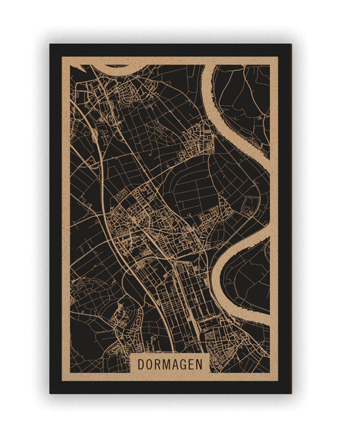 Stadtplan Dormagen aus Holz – Wandbild in Natur ohne Rahmen