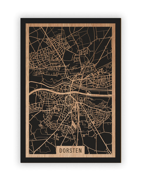 Stadtplan Dorsten aus Holz – Wandbild in Eiche ohne Rahmen