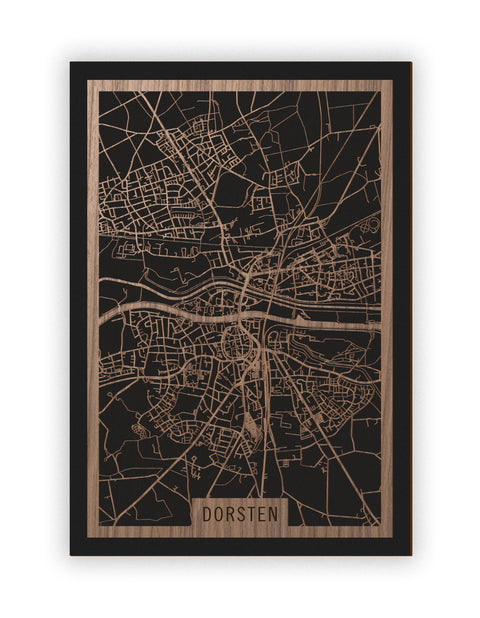 Stadtplan Dorsten aus Holz – Wandbild in Nussbaum ohne Rahmen