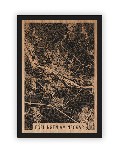 Stadtplan Esslingen am Neckar aus Holz – Wandbild in Eiche ohne Rahmen