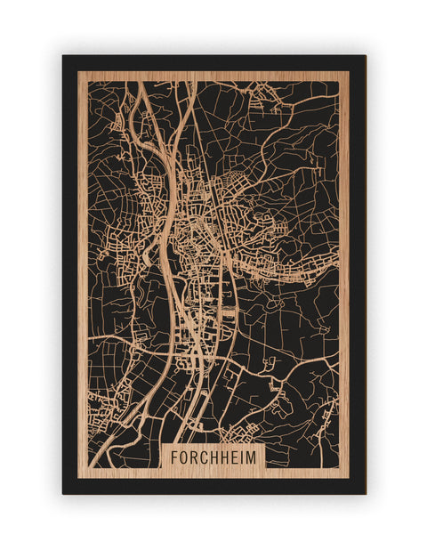Stadtplan Forchheim aus Holz – Wandbild in Eiche ohne Rahmen