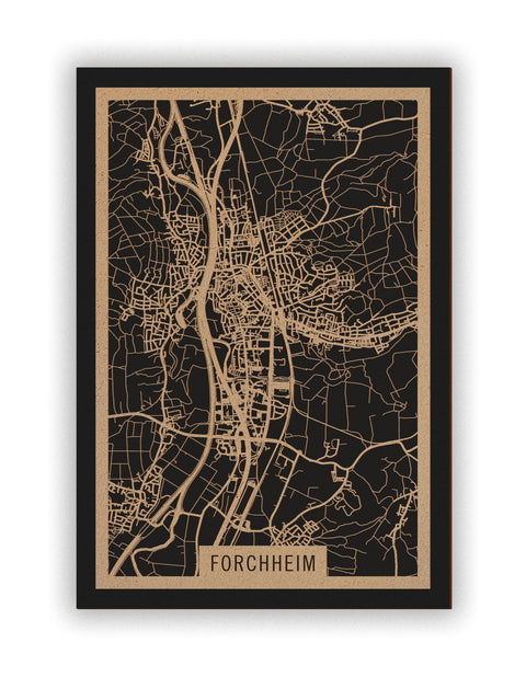 Stadtplan Forchheim aus Holz – Wandbild in Natur ohne Rahmen