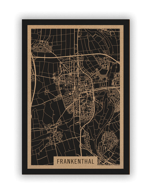 Stadtplan Frankenthal aus Holz – Wandbild in Natur ohne Rahmen