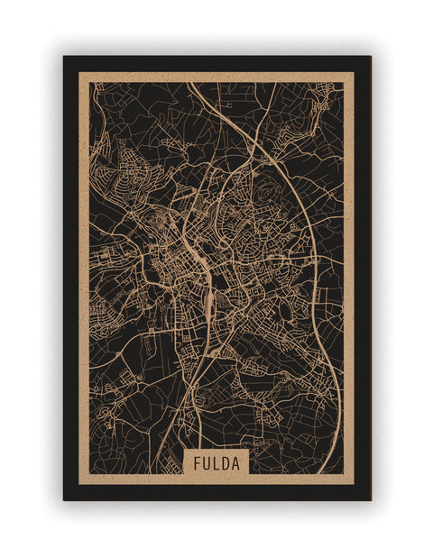 Stadtplan Fulda aus Holz – Wandbild in Natur ohne Rahmen