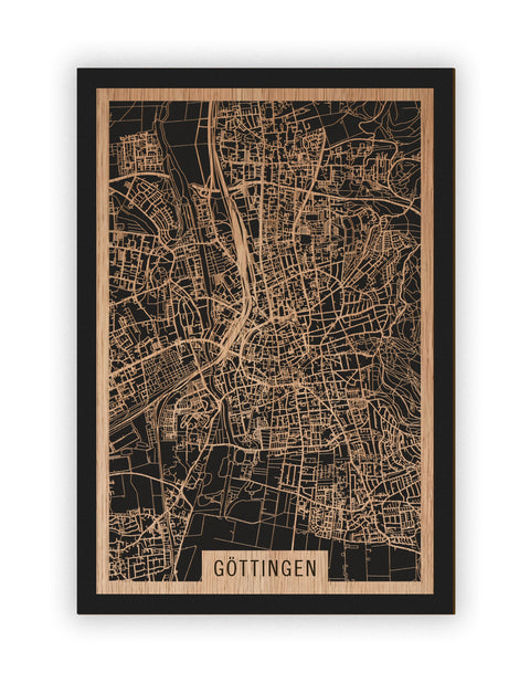 Stadtplan Göttingen aus Holz – Wandbild in Eiche ohne Rahmen