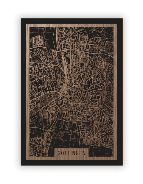 Stadtplan Göttingen aus Holz – Wandbild in Nussbaum ohne Rahmen