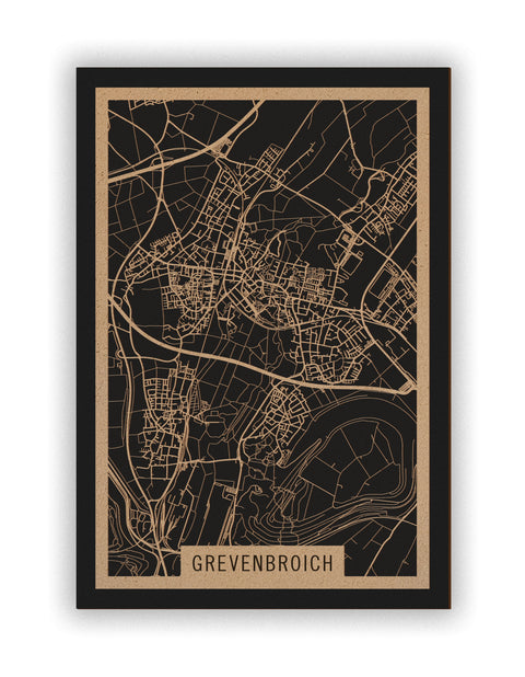 Stadtplan Grevenbroich aus Holz – Wandbild in Natur ohne Rahmen