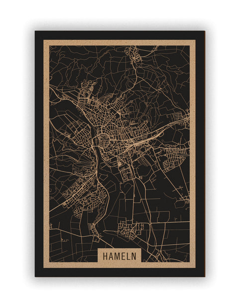 Stadtplan Hameln aus Holz – Wandbild in Natur ohne Rahmen