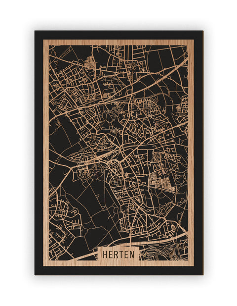 Stadtplan Herten aus Holz – Wandbild in Eiche ohne Rahmen