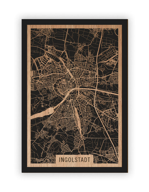 Stadtplan Ingolstadt aus Holz – Wandbild in Eiche ohne Rahmen