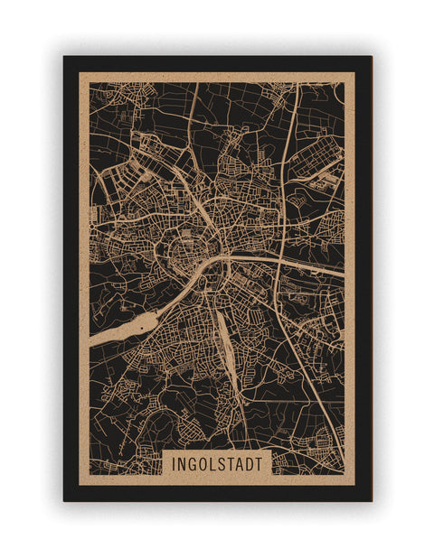 Stadtplan Ingolstadt aus Holz – Wandbild in Natur ohne Rahmen