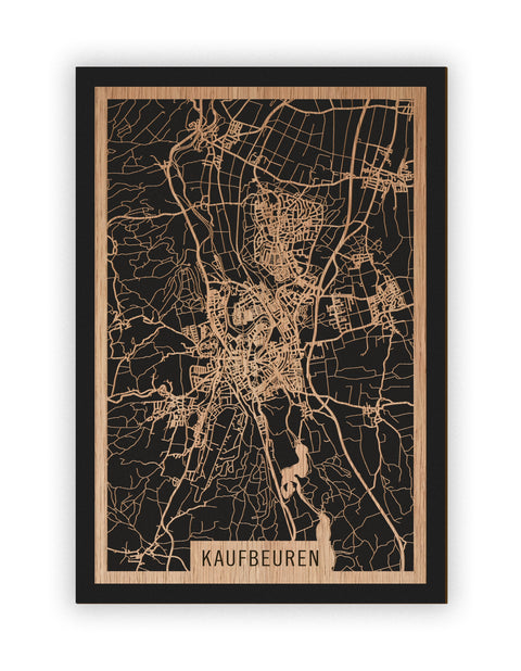 Stadtplan Kaufbeuren aus Holz – Wandbild in Eiche ohne Rahmen