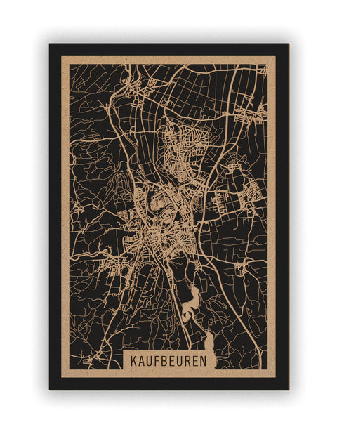Stadtplan Kaufbeuren aus Holz – Wandbild in Natur ohne Rahmen