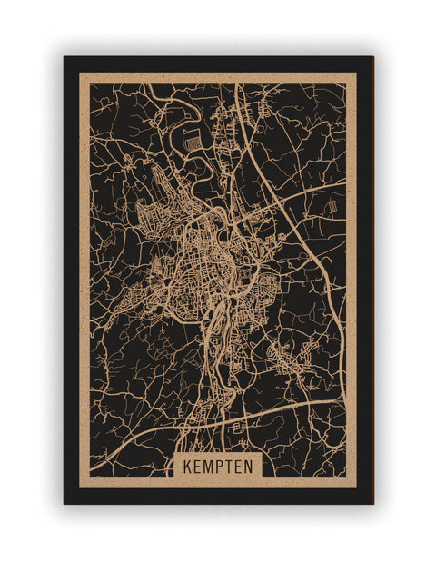 Stadtplan Kempten aus Holz – Wandbild in Natur ohne Rahmen