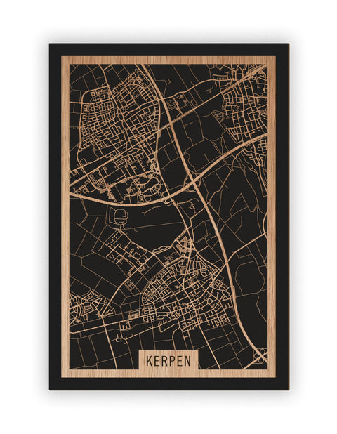 Stadtplan Kerpen aus Holz – Wandbild in Eiche ohne Rahmen