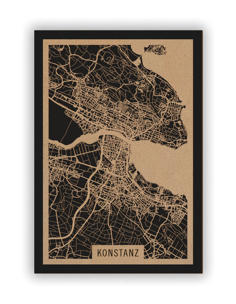 Stadtplan Konstanz aus Holz – Wandbild in Natur ohne Rahmen