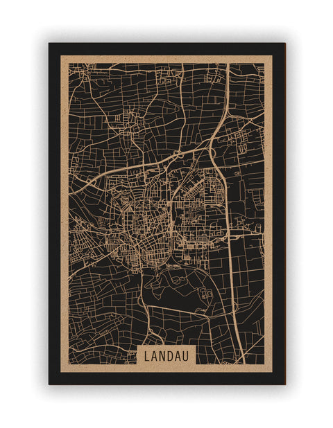 Stadtplan Landau aus Holz – Wandbild in Natur ohne Rahmen