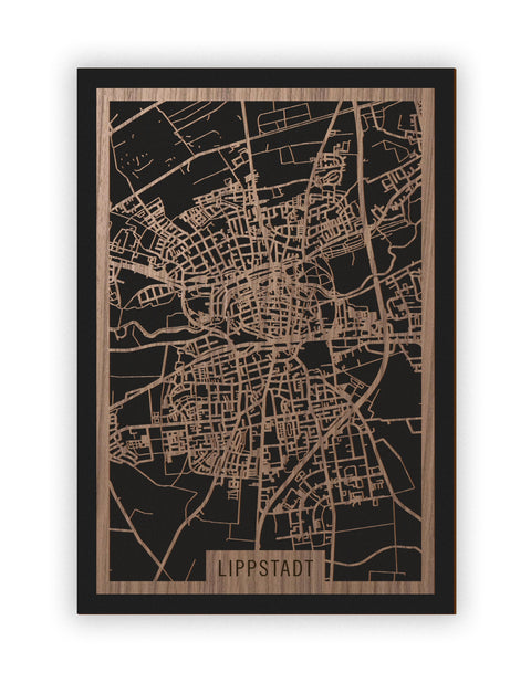 Stadtplan Lippstadt aus Holz – Wandbild in Nussbaum ohne Rahmen
