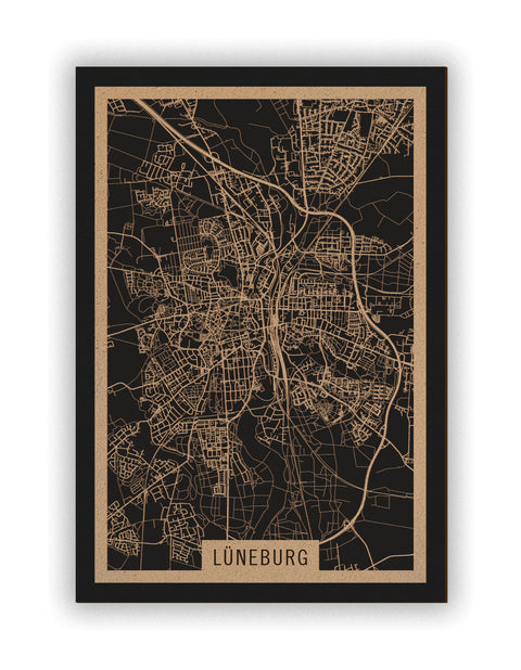 Stadtplan Lüneburg aus Holz – Wandbild in Natur ohne Rahmen