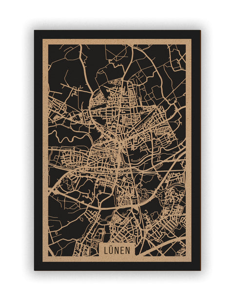 Stadtplan Lünen aus Holz – Wandbild in Natur ohne Rahmen