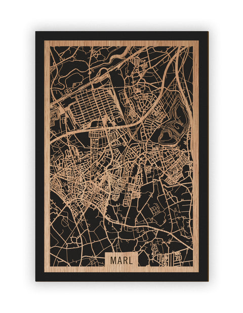 Stadtplan Marl aus Holz – Wandbild in Eiche ohne Rahmen