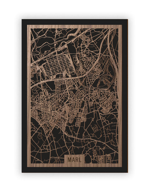 Stadtplan Marl aus Holz – Wandbild in Nussbaum ohne Rahmen