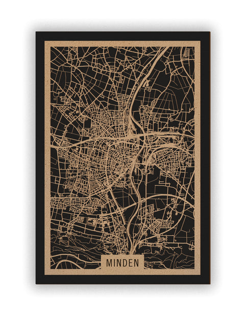 Stadtplan Minden aus Holz – Wandbild in Natur ohne Rahmen