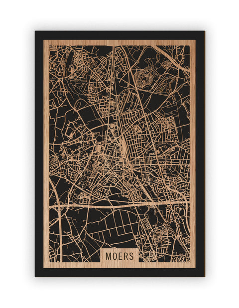 Stadtplan Moers aus Holz – Wandbild in Eiche ohne Rahmen