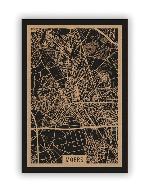 Stadtplan Moers aus Holz – Wandbild in Natur ohne Rahmen