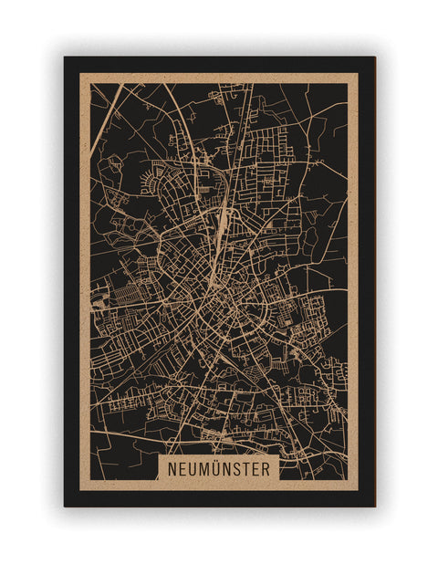 Stadtplan Neumünster aus Holz – Wandbild in Natur ohne Rahmen