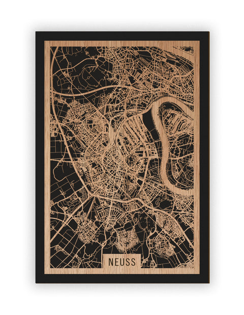 Stadtplan Neuss aus Holz – Wandbild in Eiche ohne Rahmen