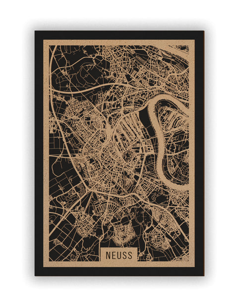 Stadtplan Neuss aus Holz – Wandbild in Natur ohne Rahmen