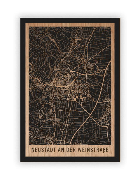 Stadtplan Neustadt an der Weinstraße aus Holz – Wandbild in Eiche ohne Rahmen