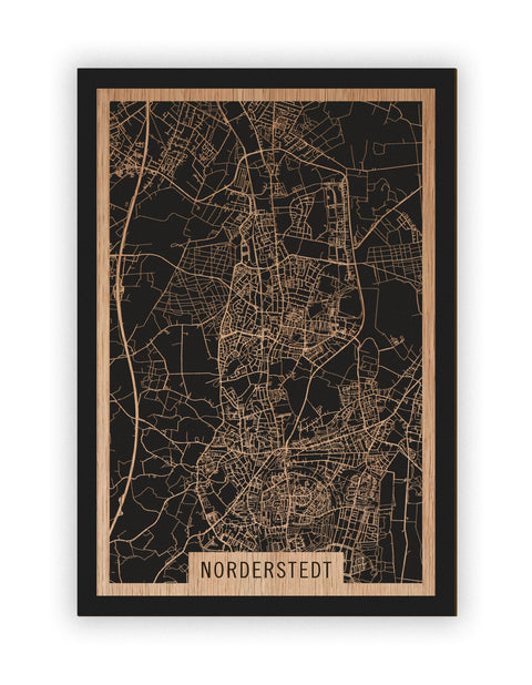 Stadtplan Norderstedt aus Holz – Wandbild in Eiche ohne Rahmen