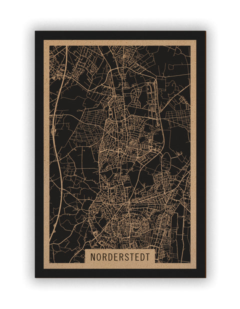 Stadtplan Norderstedt aus Holz – Wandbild in Natur ohne Rahmen