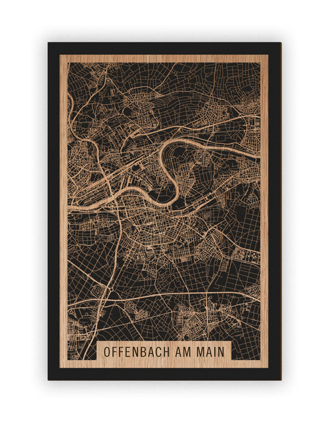 Stadtplan Offenbach am Main aus Holz – Wandbild in Eiche ohne Rahmen