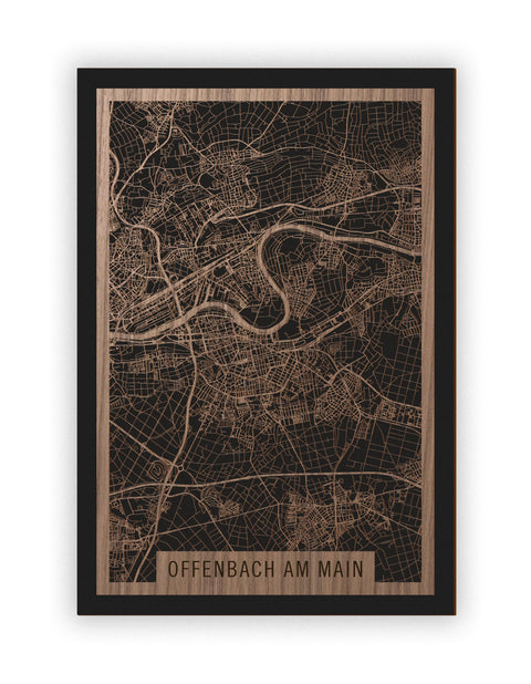 Stadtplan Offenbach am Main aus Holz – Wandbild in Nussbaum ohne Rahmen