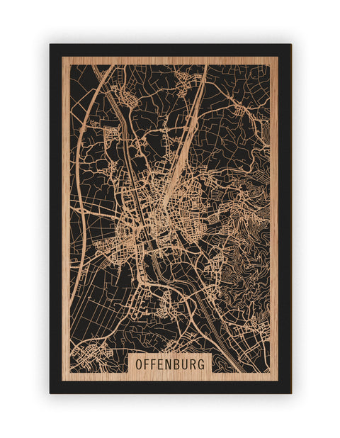 Stadtplan Offenburg aus Holz – Wandbild in Eiche ohne Rahmen