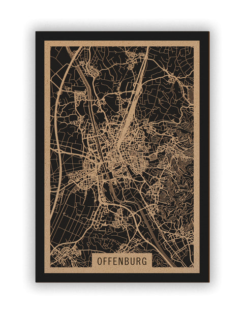 Stadtplan Offenburg aus Holz – Wandbild in Natur ohne Rahmen