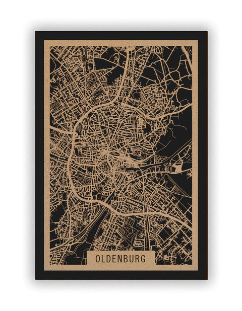 Stadtplan Oldenburg aus Holz – Wandbild in Natur ohne Rahmen