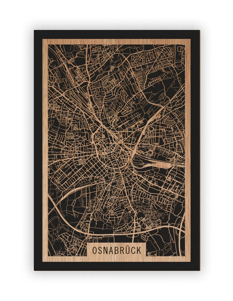 Stadtplan Osnabrück aus Holz – Wandbild in Eiche ohne Rahmen