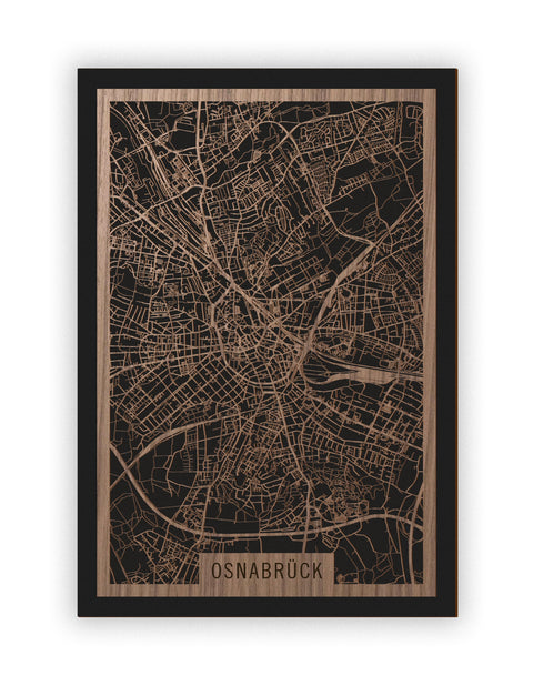 Stadtplan Osnabrück aus Holz – Wandbild in Nussbaum ohne Rahmen