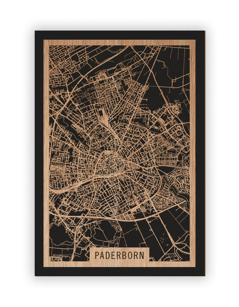 Stadtplan Paderborn aus Holz – Wandbild in Eiche ohne Rahmen