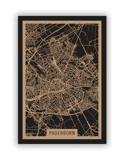 Stadtplan Paderborn aus Holz – Wandbild in Natur ohne Rahmen