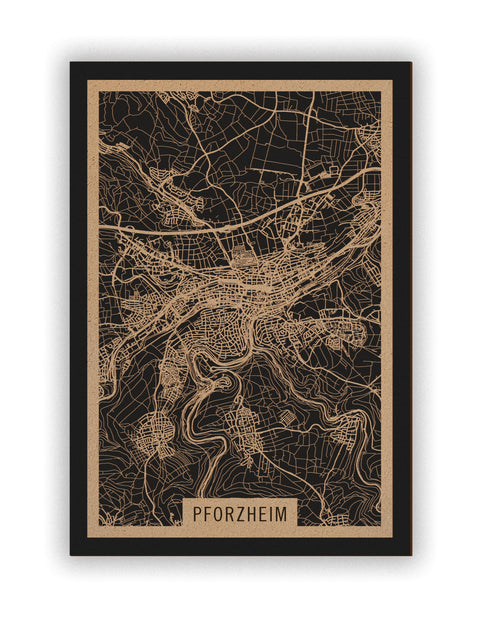 Stadtplan Pforzheim aus Holz – Wandbild in Natur ohne Rahmen