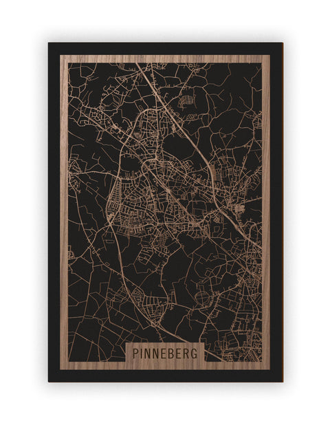 Stadtplan Pinneberg aus Holz – Wandbild in Nussbaum ohne Rahmen