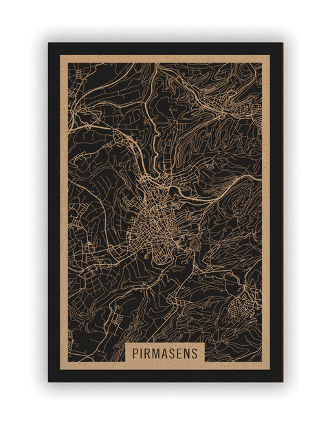 Stadtplan Pirmasens aus Holz – Wandbild in Natur ohne Rahmen