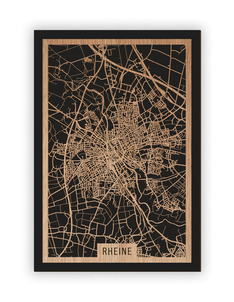 Stadtplan Rheine aus Holz – Wandbild in Eiche ohne Rahmen